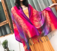 PASZMINA KASZMIR SZAL TĘCZOWY fuksja CHUSTA