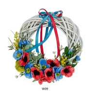 WIANEK NA DRZWI STROIK KWIATY MAKI CZERWONE NIEBIESKIE LATO 30CM W09