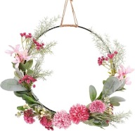Wieniec na Drzwi Metalowy Różowe Kwiaty Goździki z Eukaliptusem Wiosenny