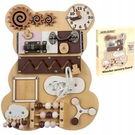 TABLICA MANIPULACYJNA SENSORYCZNA MIŚ DREWNIANA DUŻA EDUKACYJNA