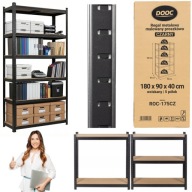 REGAŁ MAGAZYNOWY METALOWY 5 PÓŁEK MDF 5x175KG 180X90X40 CM CZARNY DOOC