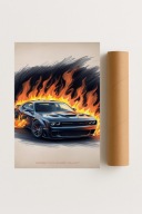 Plakat bez ramy 21x30 cm Dodge Challenger w płomieniach motoryzacja