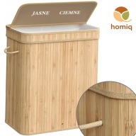 KOSZ NA PRANIE BAMBUSOWY 100L DWUKOMOROWY SEGREGACJA SKŁADANY Z KLAPĄ DUŻY