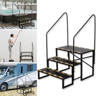 3-stopniowe schodki do przyczepy 200 kg z poręczą, antypoślizgowe