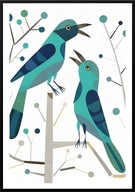 A2 OBRAZ PLAKAT PTAK PTAKI PLAKAT ZIELONO NIEBIESKIE DWA PTAKI PTASZKI