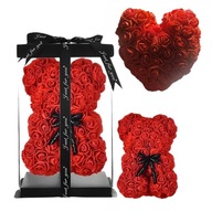 MIŚ Z RÓŻ 25 CM DUŻY Z PŁATKÓW RÓŻ KOKARDKA PUDEŁKO DLA NIEJ