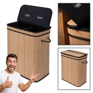 KOSZ WOLNOSTOJĄCY NA PRANIE BIELIZNĘ BAMBUSOWY 100L BRĄZOWY