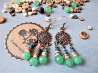 FOLK kolczyki perłowa lawa zielony agat hematyt miedź BlackberriesArts
