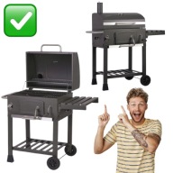 GRILL WĘGLOWY STALOWY Z ŻELIWNYM RUSZTEM 57×43 CM I TERMOMETREM | BERDSEN