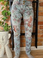 Bershka Denim jeans przecierane spodnie jeansy kwiaty r. 32