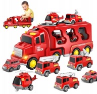 DUŻY ZESTAW STRAŻ POŻARNA 7W1 TIR LAWETA WÓZ STRAŻACKI AUTKA DŹWIĘK ŚWIATŁO