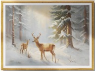 A2 PLAKAT OBRAZ, PLAKAT JELEŃ JELONEK ZIMĄ W LESIE ZIMA ŚNIEG LAS