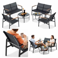 Zestaw Mebli Ogrodowych Na Taras Balkon Sofa 2x Fotel Stolik Kawowy Czarny