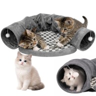 LEGOWISKO DLA KOTA PLUSZOWY TUNEL POMOPONIKI MIĘKKIE DUŻE SZARE POSŁANIE