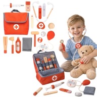 ZESTAW MAŁEGO LEKARZA DO ZABAWY DLA DZIECI 14 ELEMENTÓW DREWNIANY TRWAŁY