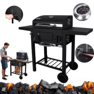 GRILL WĘGLOWY OGRODOWY Z POKRYWĄ ŻELIWNY RUSZT 43x30cm + LUFT TERMOMETR