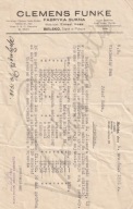 DOKUMENT FAKTURA FABRYKA SUKNA CLEMENS FUNKE BIELSKO JAROSŁAW 1938 POLSKA