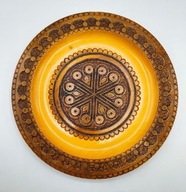DREWNIANY talerz ręczna praca ozdobiony MIEDZIĄ 23