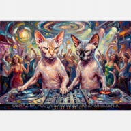 Kot didżej obraz na płótnie 55x80 dyskoteka ludzie muzyka zabawa techno pop