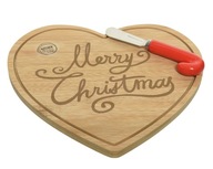 Świąteczna deska do krojenia serce bambusowa z nożykiem Merry Christmas