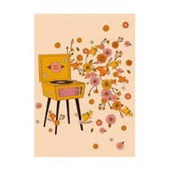 „Muzyka w Kwiatach” – Retro Plakat z Gramofonem i Kwiatami