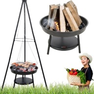 GRILL PALENISKO OGRODWE ŻELIWNE TRÓJNÓG RUSZT CHROMOWANY WISZĄCY 46 CM
