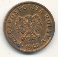 5 groszy 1949 r.brąz średn.20 mm.