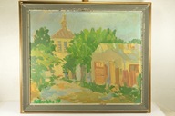 PIĘKNY OBRAZ PEJZAŻ WIEJSKI OLEJ NA PŁÓTNIE SYGN.