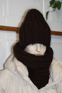 KOMPLET CZAPKA golf L RĘKODZIEŁO MOHER GORZKA CZEKOLADA