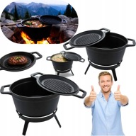 KOCIOŁEK ŻELIWNY Z PATELNIĄ GARNEK MYŚLIWSKI WĘGIERSKI 8L NA OGNISKO GRILL
