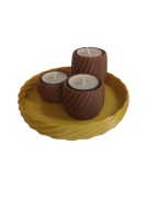 Zestaw Taca 3x Świeczniki na tealight napodgrzewacz dekoracja brąz-złoto