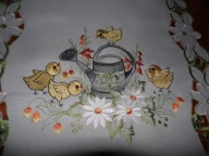 Długi bieżnik z haftem, konewka i ptaszki - 39 cm x 138 cm