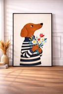 Plakat na ścianę A3 pies z kwiatami – ilustracja z psem | bez ramki