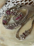 Bransoletka stara srebrna Niemcy 835 rubin kulki cz. kompletu