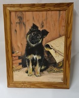 Obraz malowany – olej lub akryl na płótnie, Szczeniak owczarek niemiecki