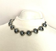 VINTAGE NASZYJNIK PERŁY SZARE NIEPRAWDZIWE W OPRAWIE W SREBRNYM TONIE