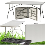 Duży Stół Ogrodowy Składany Cateringowy 180×74 cm Biały HDPE Walizka