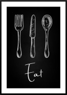 A2 PLAKAT OBRAZ DO KUCHNI JADALNI RESTAURACJI CZARNO BIAŁY "EAT", SZTUĆCE