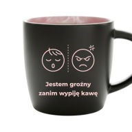 Kubek Jestem Groźny Przed Kawą Śmieszny Prezent Różowe Wnętrze