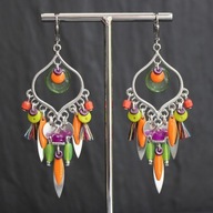 Kolczyki damskie wiszące Premium Handmade złoto kolorowe szkło boho hippie