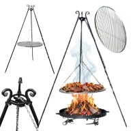 GRILL OGRODOWY RUSZT WISZĄCY 80CM NIERDZEWNY NA TRÓJNÓG NAD OGNISKO KOCIOŁ
