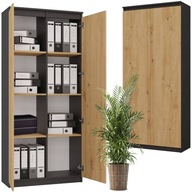 Regał biurowy 8 półek 180x80x35 cm antycyt dąb Artisan