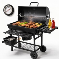 Grill Węglowy Ogrodowy Duży Beczka Pokrywa Termometr Popielnik XXL