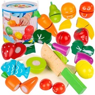 DREWNIANE OWOCE I WARZYWA DO KROJENIA Z DESKĄ I NOŻEM KINDERPLAY
