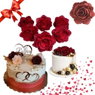 KWIATY DEKORACJA NA TORT Z WAFLA RÓŻA CHIŃSKA BURGUND 3 SZT NA WALENTYNKI
