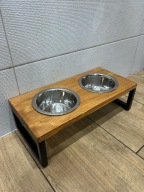 Stojak na miski dla kota, psa, orzech, 2 x 400ml, nierdzewne, małe rasy,