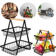 KOSZ NA OWOCE WARZYWA PIĘTROWY DWUPOZIOMOWY KOSZYK METALOWY CZARNY DUŻY