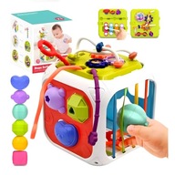 Kostka sensoryczna edukacyjna 18m + zabawka interaktywna sorter klocki