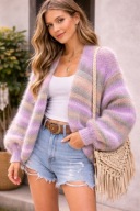 Ręcznie robiony kardigan – unikatowy sweter rozpinany z rękawami balonowymi