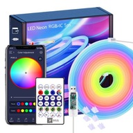 Taśma LED NEON RGB-IC 5m Bluetooth – Sterowanie App, Pilot, Efekt Muzyki!